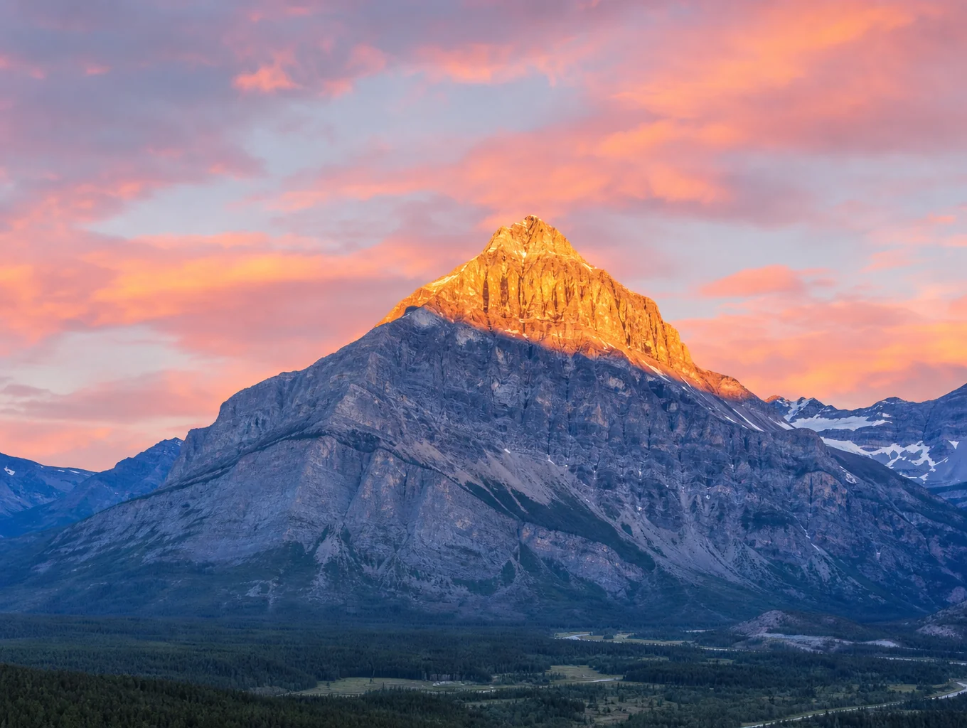 Jagged granite peaks illuminated by dawn light in Patagonia